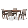 Baxton Studio Kimberly Mid-Century Modern Beige and Brown Fabric 5-Piece Dining Set WHI-Kimberly-Brown-5PC-Dining-Set