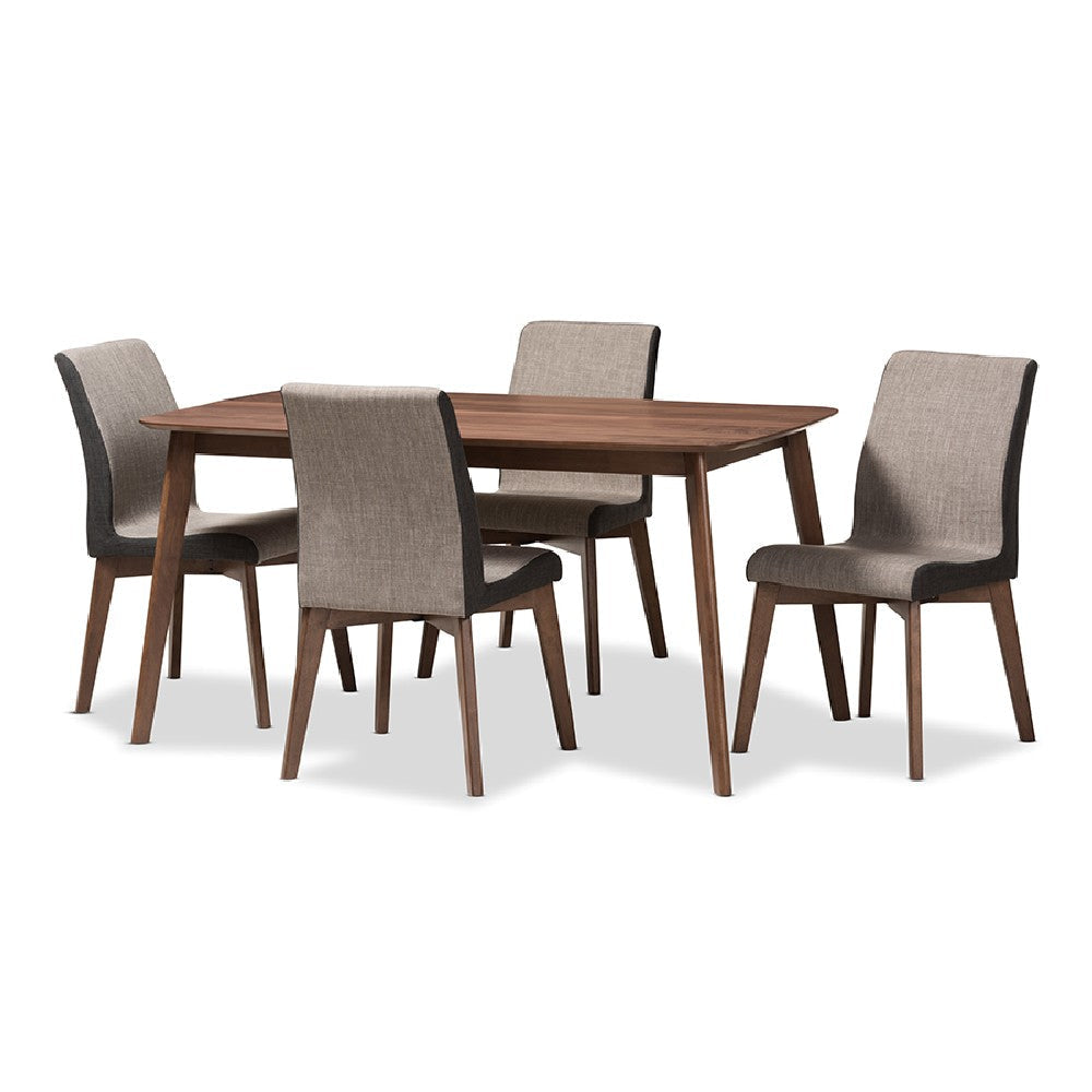 Baxton Studio Kimberly Mid-Century Modern Beige and Brown Fabric 5-Piece Dining Set WHI-Kimberly-Brown-5PC-Dining-Set