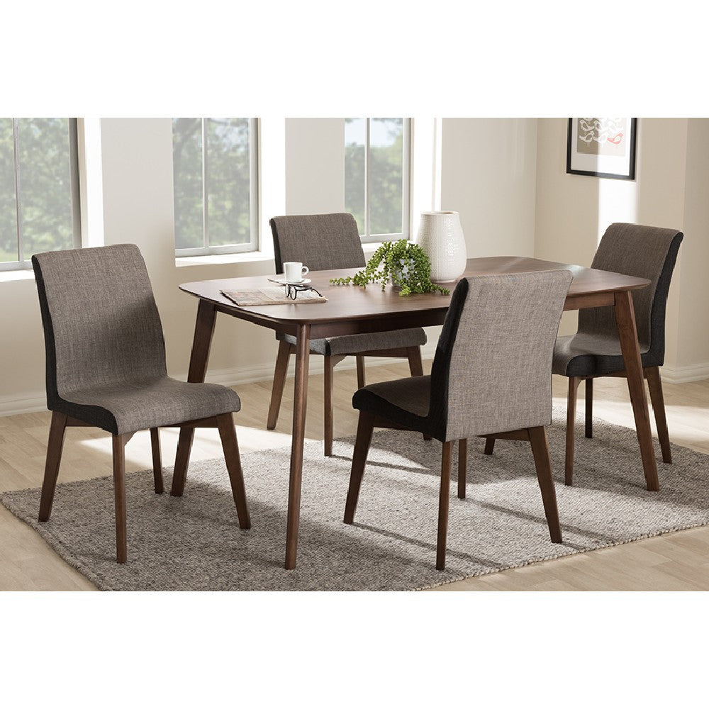 Baxton Studio Kimberly Mid-Century Modern Beige and Brown Fabric 5-Piece Dining Set WHI-Kimberly-Brown-5PC-Dining-Set