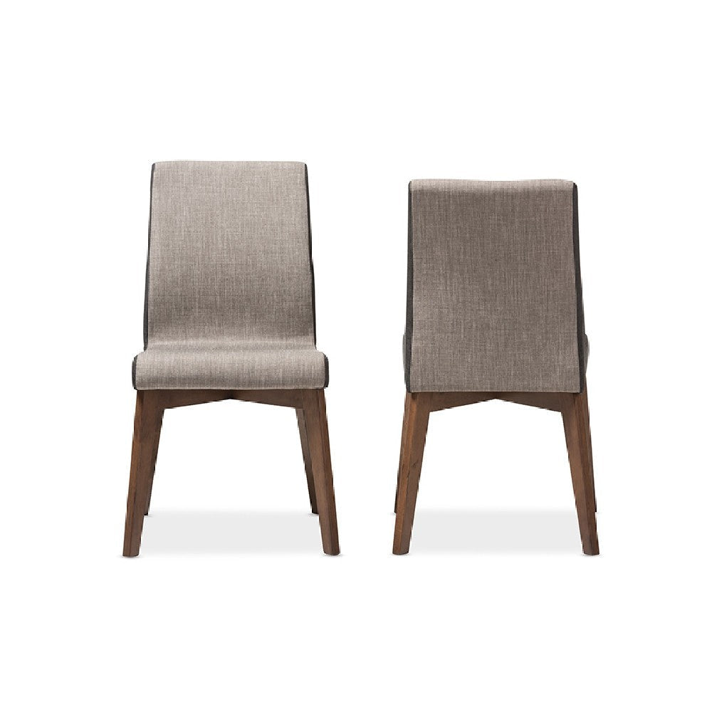 Baxton Studio Kimberly Mid-Century Modern Beige and Brown Fabric Dining Chair (Set of 2) WHI-Kimberly-Brown-Dark-Brown-DC