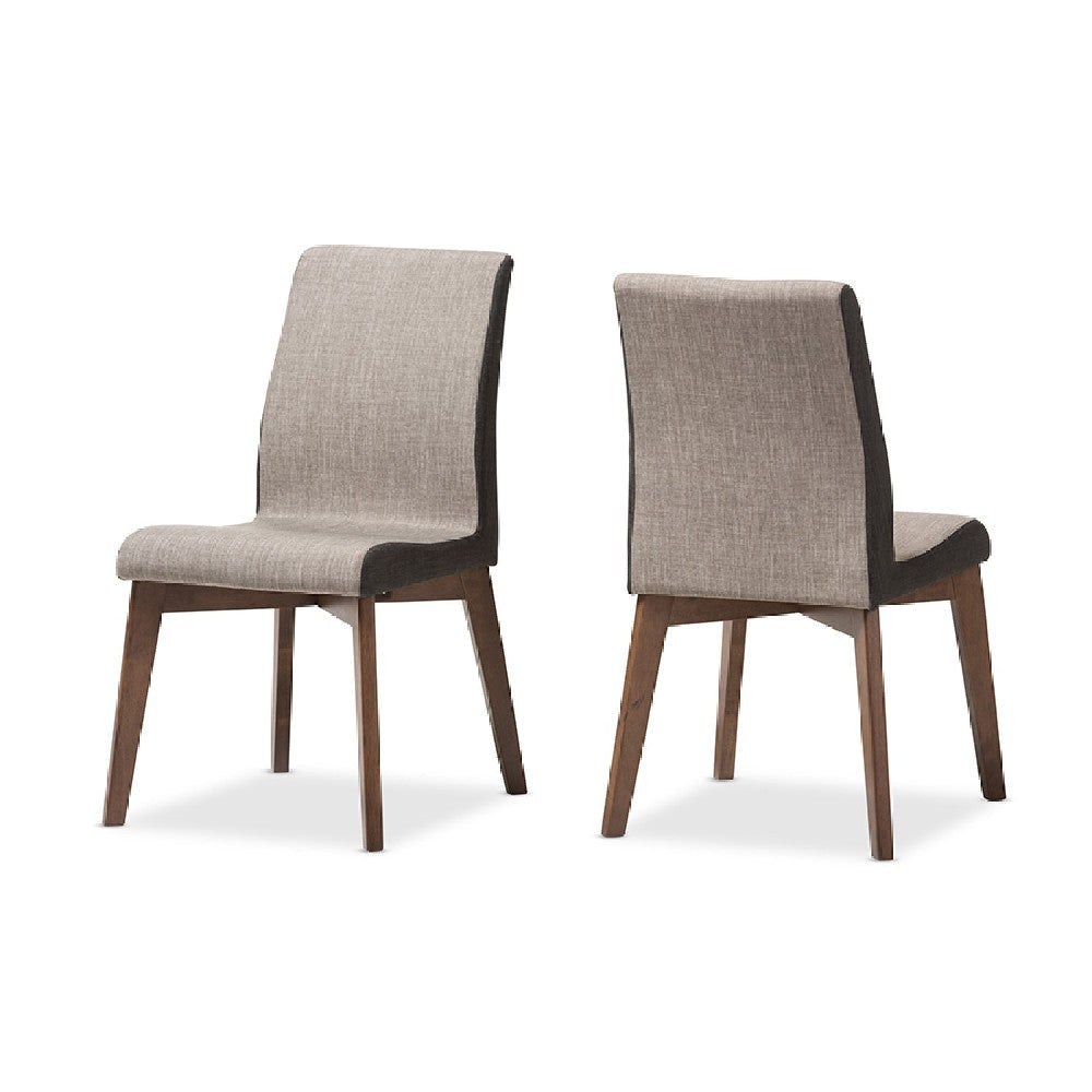 Baxton Studio Kimberly Mid-Century Modern Beige and Brown Fabric Dining Chair (Set of 2) WHI-Kimberly-Brown-Dark-Brown-DC