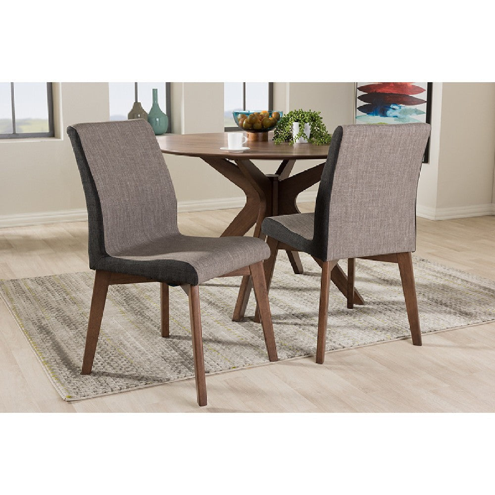 Baxton Studio Kimberly Mid-Century Modern Beige and Brown Fabric Dining Chair (Set of 2) WHI-Kimberly-Brown-Dark-Brown-DC