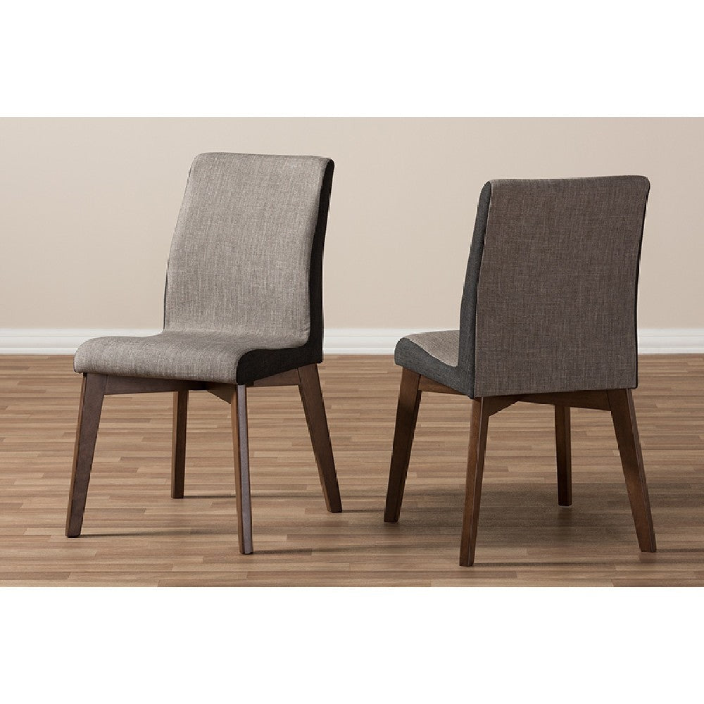 Baxton Studio Kimberly Mid-Century Modern Beige and Brown Fabric Dining Chair (Set of 2) WHI-Kimberly-Brown-Dark-Brown-DC