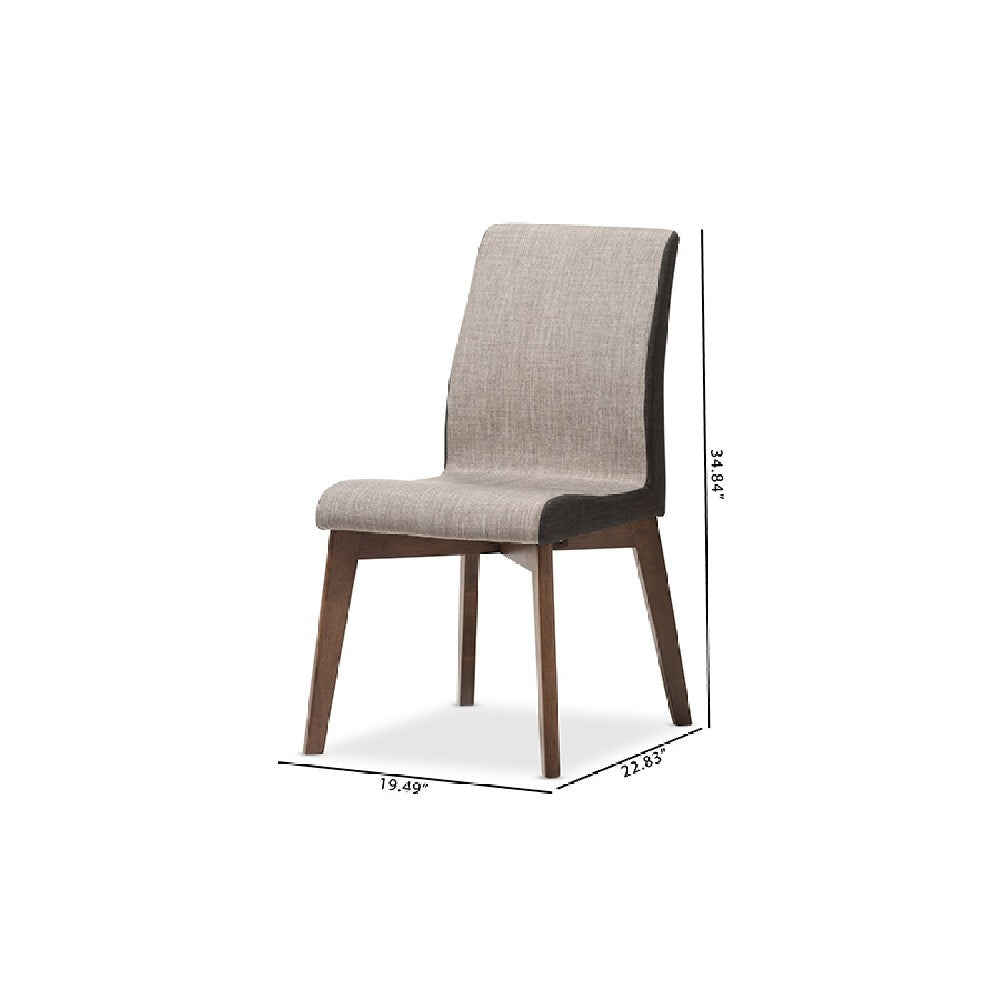 Baxton Studio Kimberly Mid-Century Modern Beige and Brown Fabric Dining Chair (Set of 2)