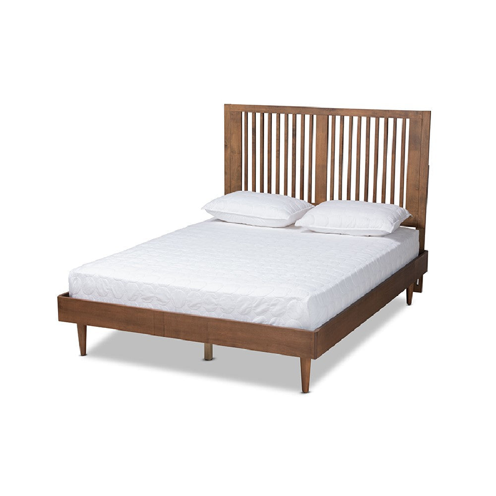 Baxton Studio Kioshi Mid-Century Modern Transitional Ash Walnut Finished Wood Full Size Platform Bed