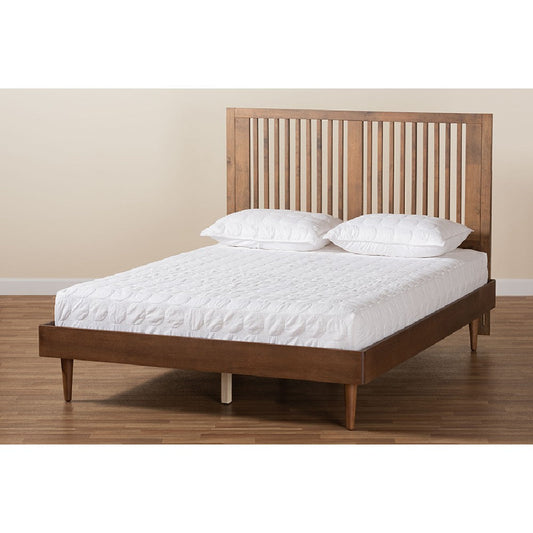 Baxton Studio Kioshi Mid-Century Modern Transitional Ash Walnut Finished Wood Full Size Platform Bed
