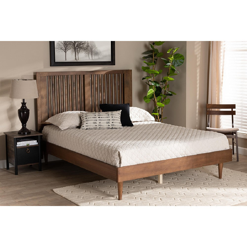 Baxton Studio Kioshi Mid-Century Modern Transitional Ash Walnut Finished Wood Queen Size Platform Bed