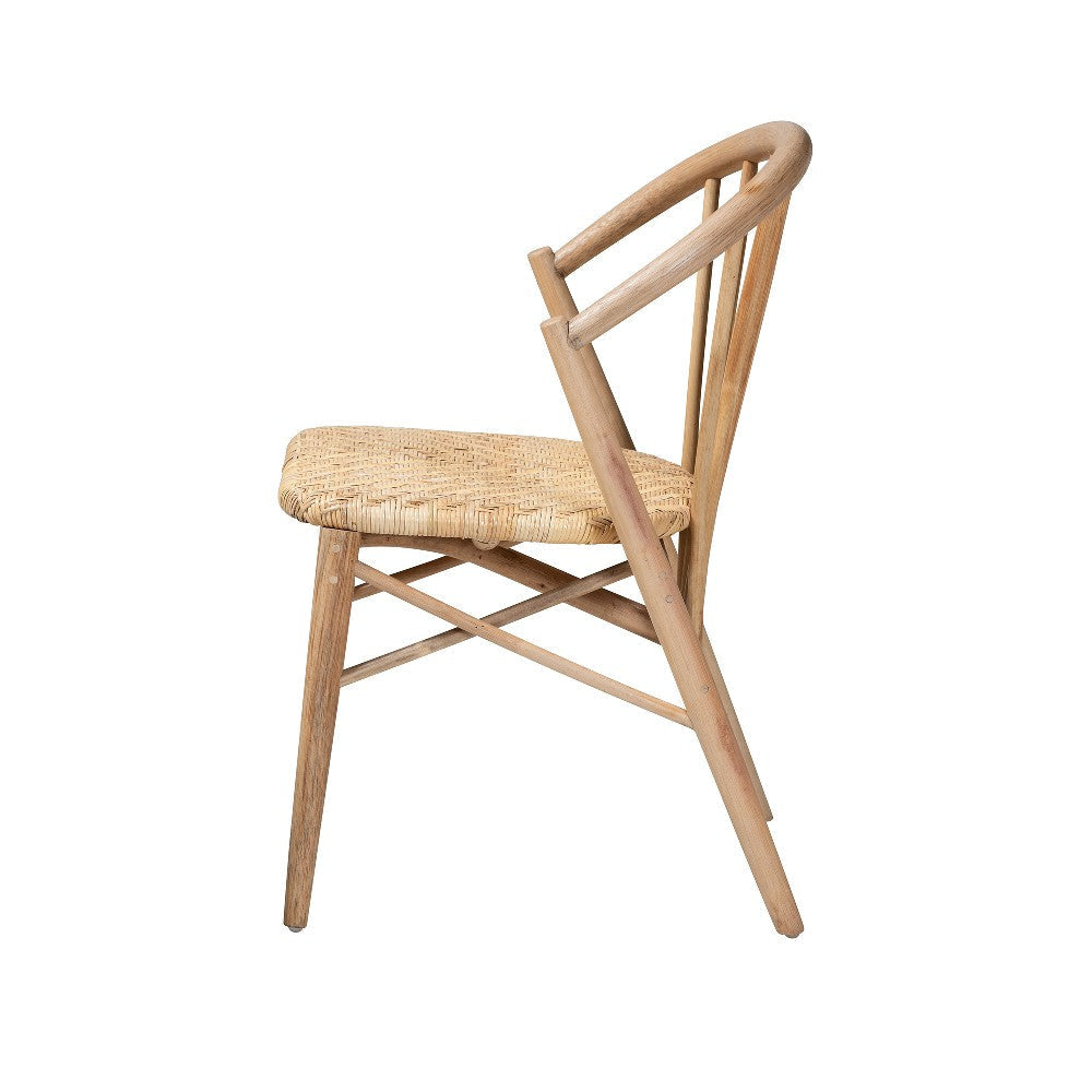 bali & pari Kobe Mid-Century Modern Natural Brown Finished Wood and Rattan Dining Chair WHI-Kobe-Natural-DC