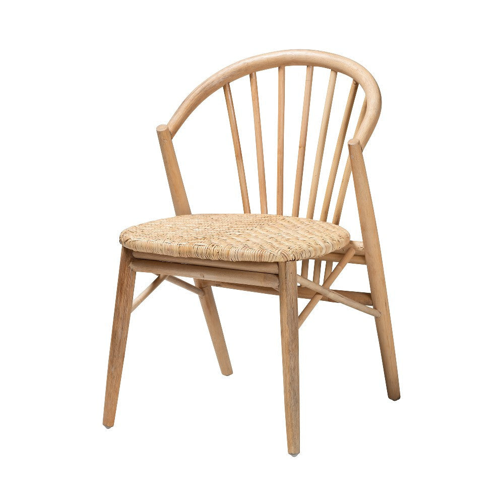 bali & pari Kobe Mid-Century Modern Natural Brown Finished Wood and Rattan Dining Chair WHI-Kobe-Natural-DC