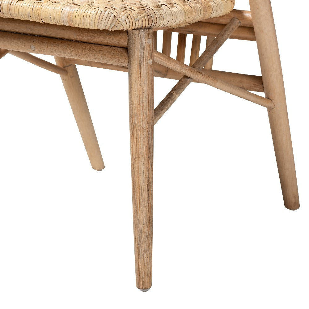 bali & pari Kobe Mid-Century Modern Natural Brown Finished Wood and Rattan Dining Chair WHI-Kobe-Natural-DC