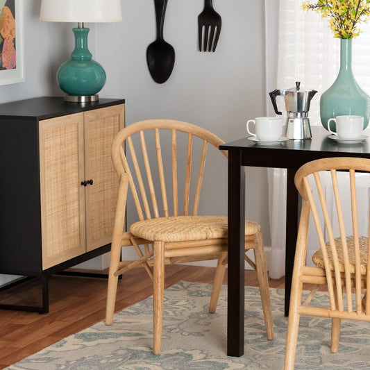 bali & pari Kobe Mid-Century Modern Natural Brown Finished Wood and Rattan Dining Chair