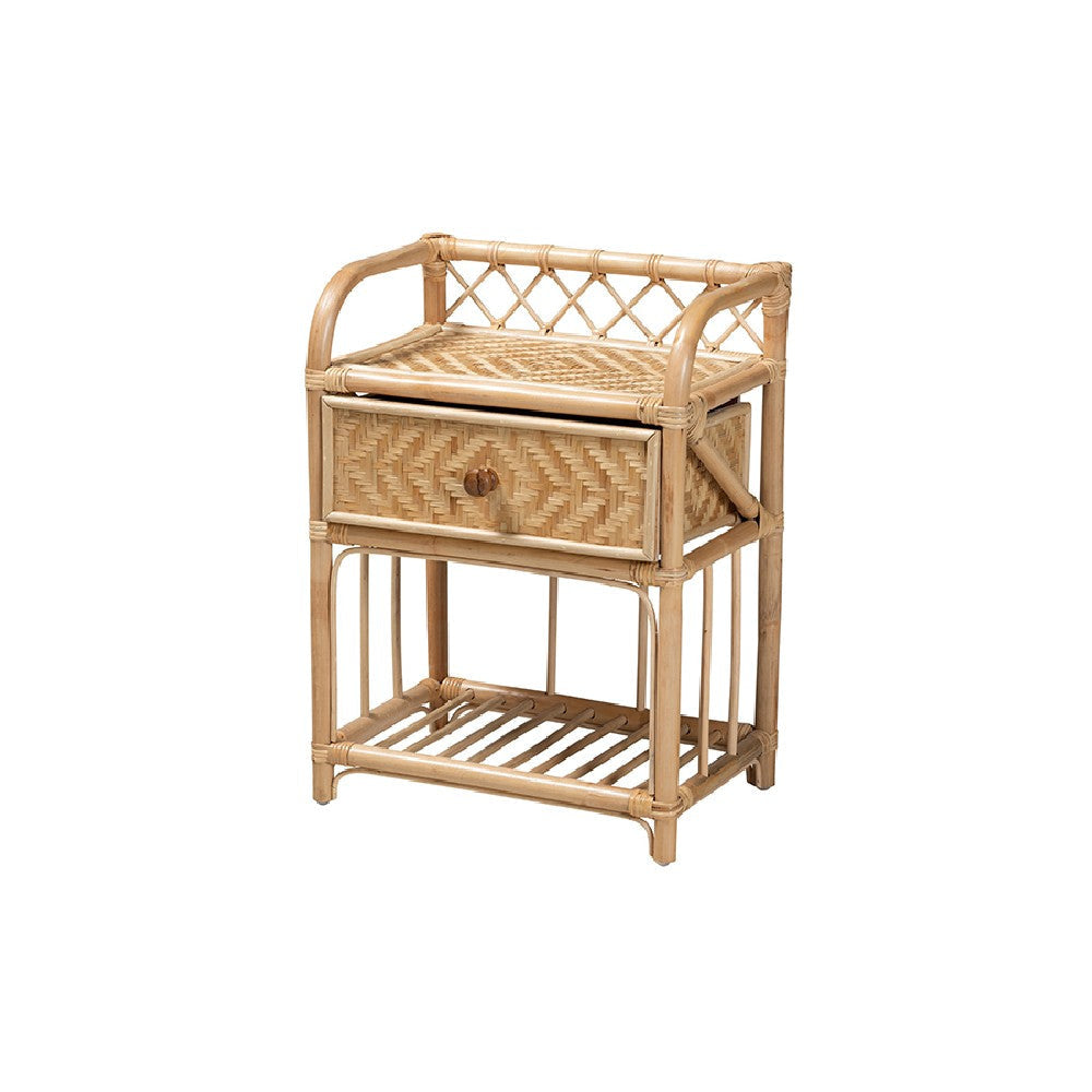 bali & pari Kobie Modern Bohemian Natural Brown Rattan 1-Drawer Nightstand WHI-Kobie-Rattan-NS