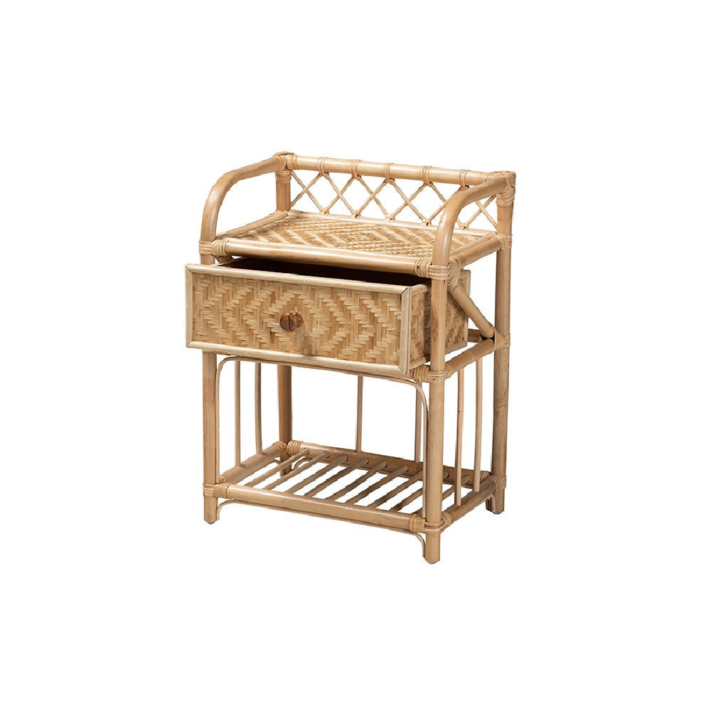 bali & pari Kobie Modern Bohemian Natural Brown Rattan 1-Drawer Nightstand WHI-Kobie-Rattan-NS