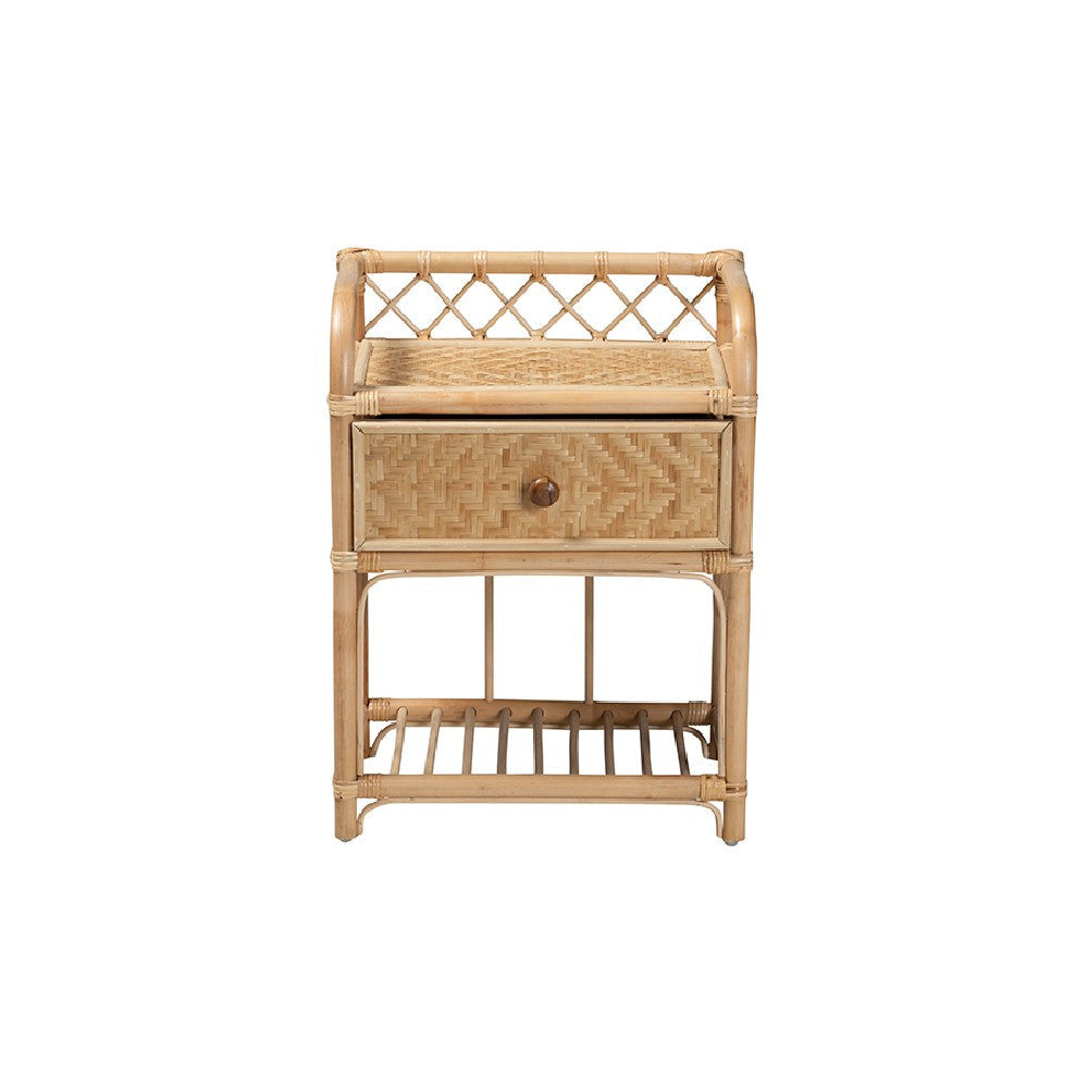 bali & pari Kobie Modern Bohemian Natural Brown Rattan 1-Drawer Nightstand WHI-Kobie-Rattan-NS