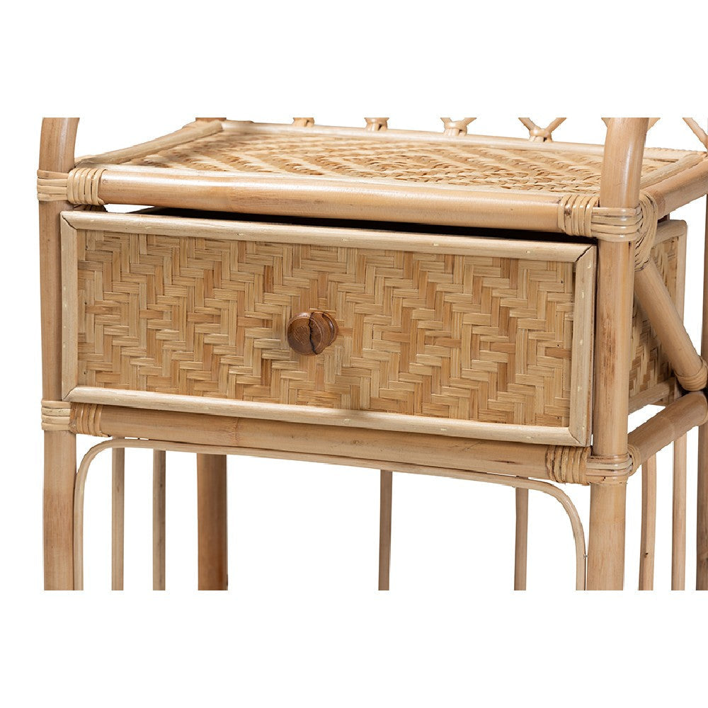 bali & pari Kobie Modern Bohemian Natural Brown Rattan 1-Drawer Nightstand WHI-Kobie-Rattan-NS