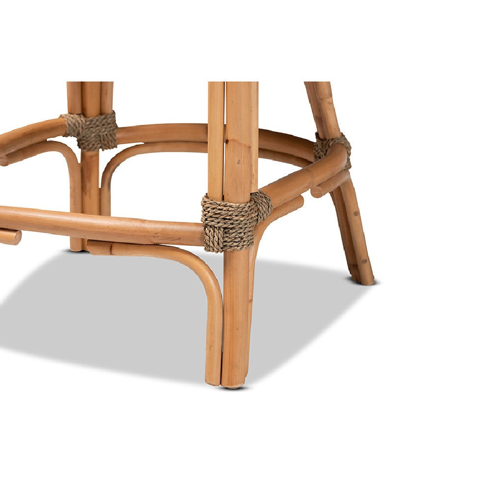 bali & pari Kyle Modern Bohemian Natural Brown Woven Rattan Counter Stool with Cushion WHI-Kyle-Rattan-CS