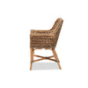 bali & pari Kyle Modern Bohemian Natural Brown Woven Rattan Dining Arm Chair with Cushion WHI-Kyle-Rattan-DC-Arm