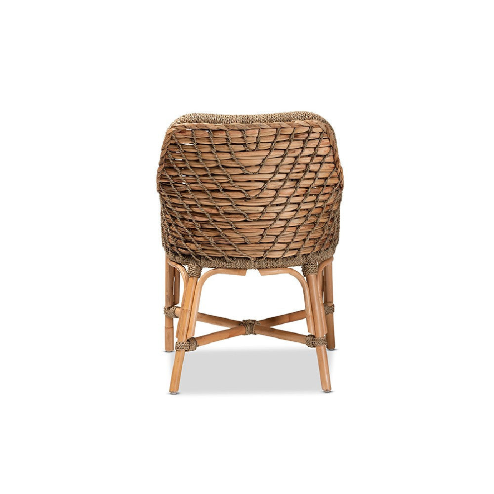 bali & pari Kyle Modern Bohemian Natural Brown Woven Rattan Dining Arm Chair with Cushion WHI-Kyle-Rattan-DC-Arm