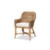 bali & pari Kyle Modern Bohemian Natural Brown Woven Rattan Dining Arm Chair with Cushion WHI-Kyle-Rattan-DC-Arm
