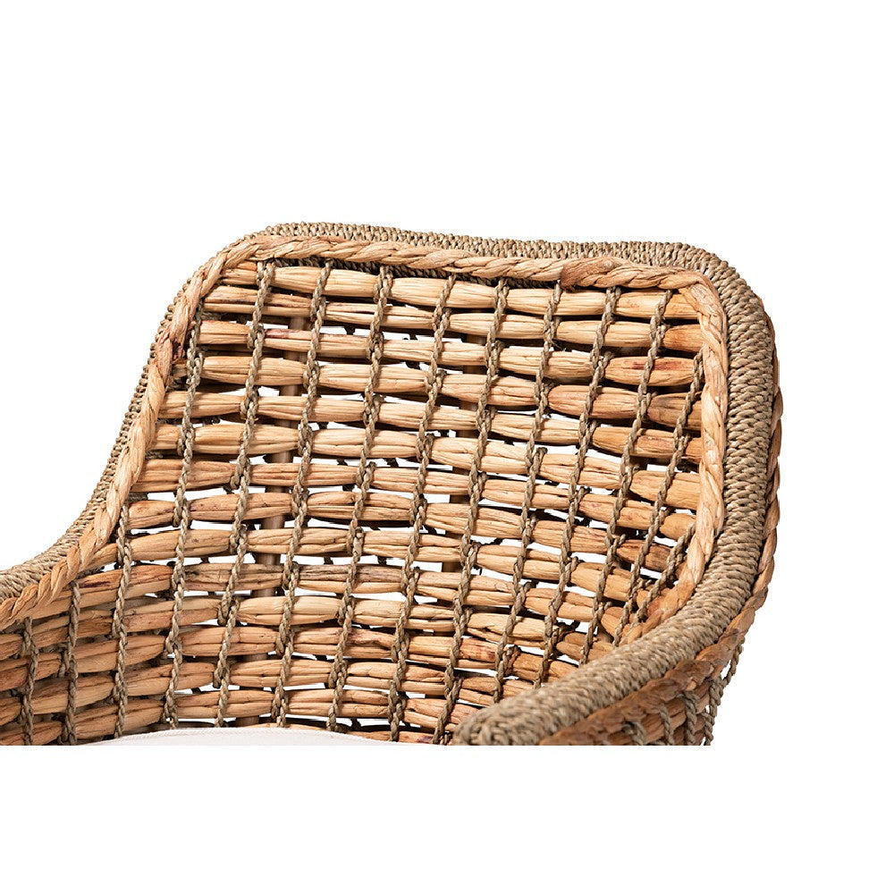 bali & pari Kyle Modern Bohemian Natural Brown Woven Rattan Dining Arm Chair with Cushion WHI-Kyle-Rattan-DC-Arm