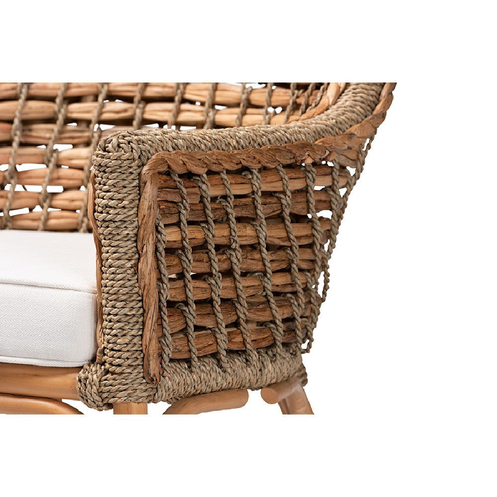 bali & pari Kyle Modern Bohemian Natural Brown Woven Rattan Dining Arm Chair with Cushion WHI-Kyle-Rattan-DC-Arm