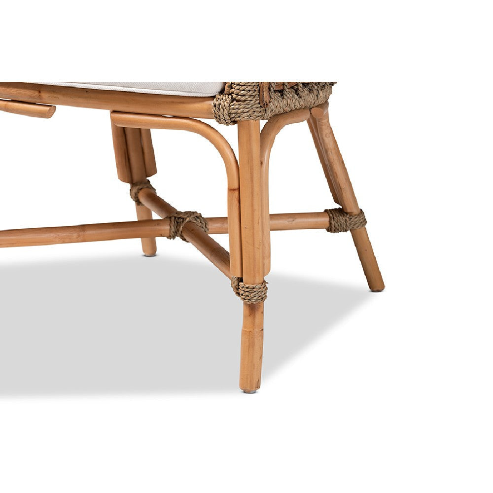 bali & pari Kyle Modern Bohemian Natural Brown Woven Rattan Dining Arm Chair with Cushion WHI-Kyle-Rattan-DC-Arm