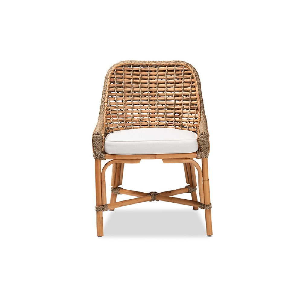 bali & pari Kyle Modern Bohemian Natural Brown Woven Rattan Dining Side Chair With Cushion WHI-Kyle-Rattan-DC-No-Arm