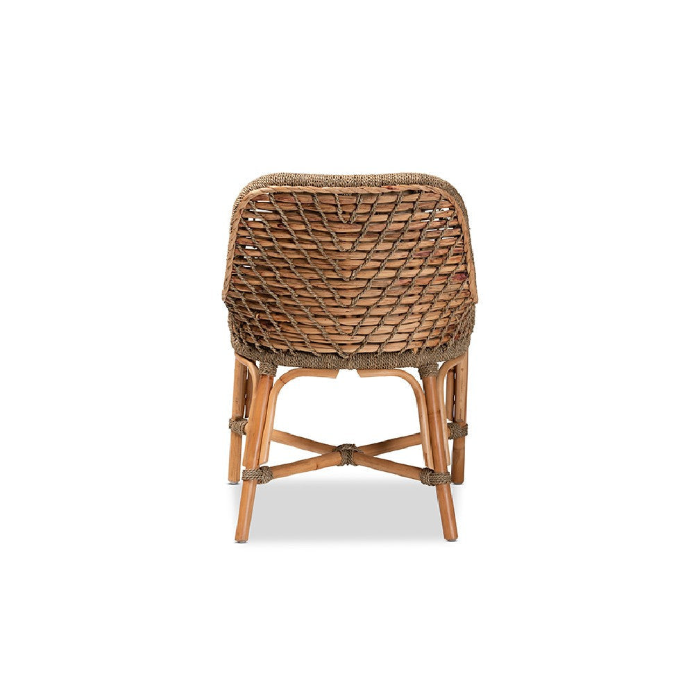 bali & pari Kyle Modern Bohemian Natural Brown Woven Rattan Dining Side Chair With Cushion WHI-Kyle-Rattan-DC-No-Arm