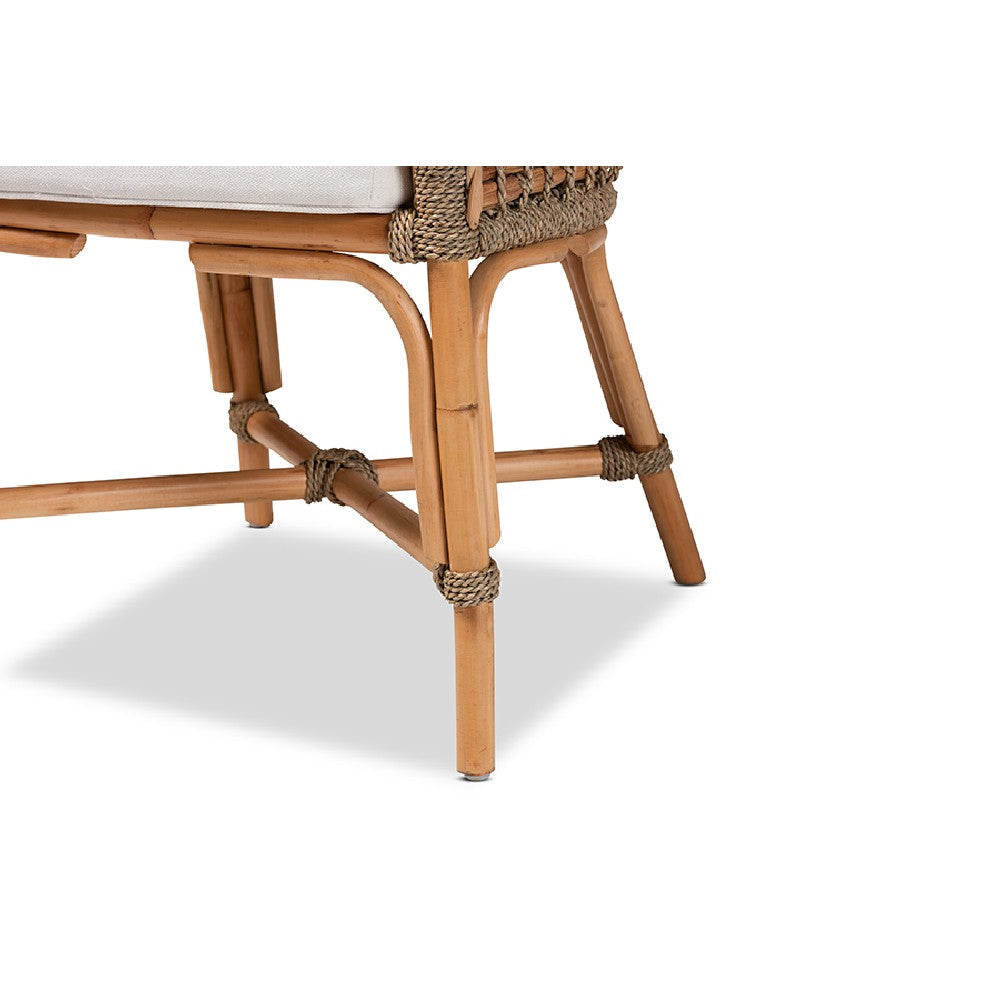 bali & pari Kyle Modern Bohemian Natural Brown Woven Rattan Dining Side Chair With Cushion WHI-Kyle-Rattan-DC-No-Arm