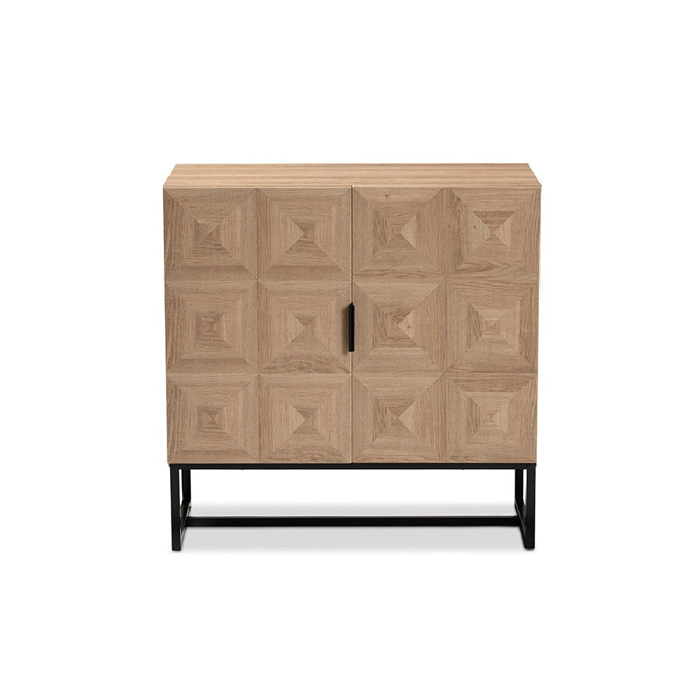 Baxton Studio Darien Modern and Contemporary Natural Brown Finished Wood and Black Metal 2-Door Storage Cabinet