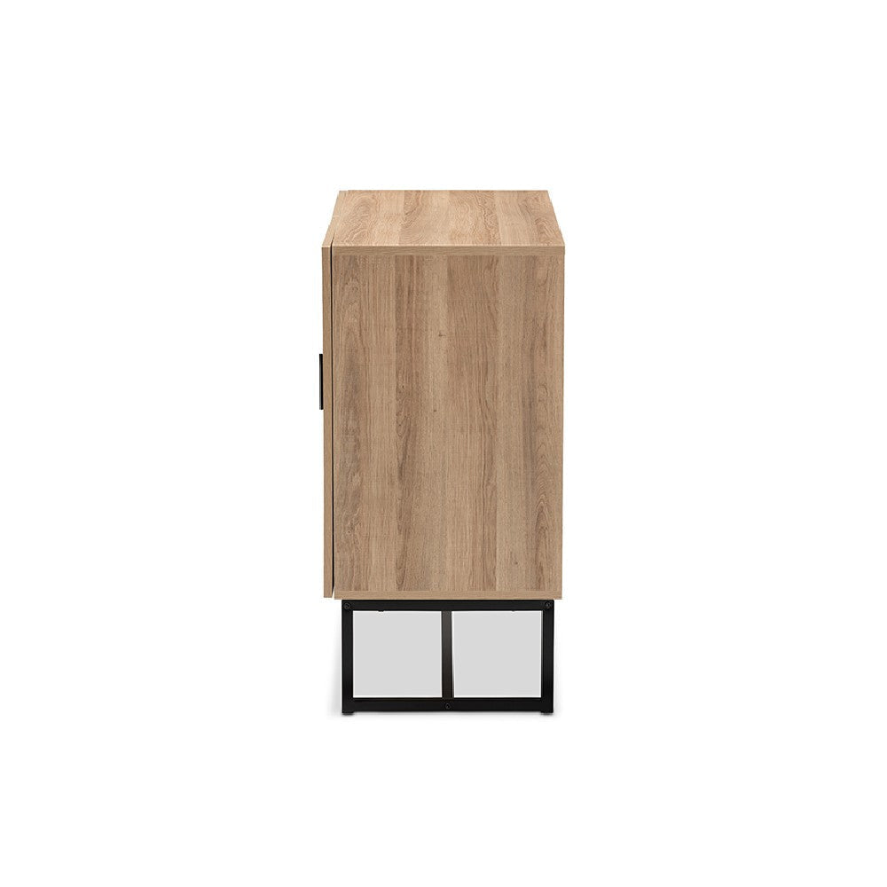 Baxton Studio Darien Modern and Contemporary Natural Brown Finished Wood and Black Metal 2-Door Storage Cabinet
