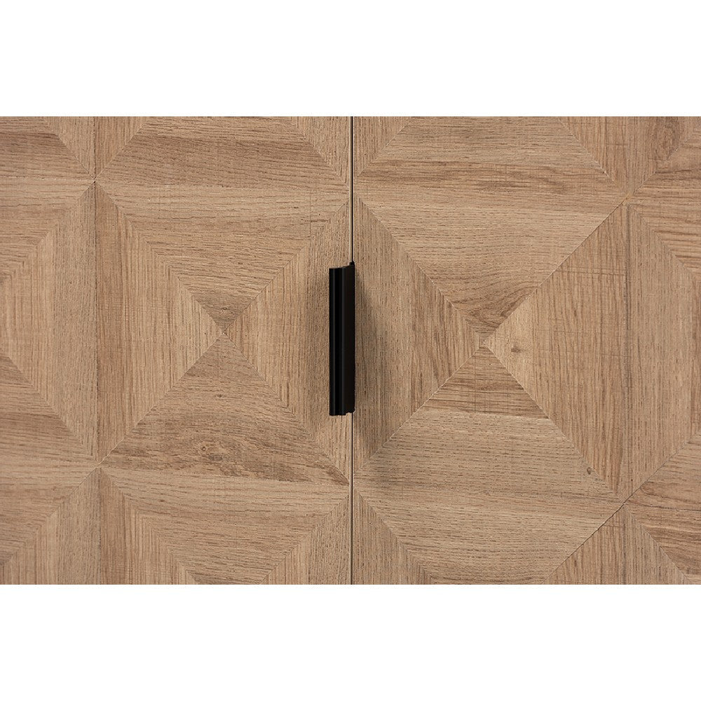 Baxton Studio Darien Modern and Contemporary Natural Brown Finished Wood and Black Metal 2-Door Storage Cabinet