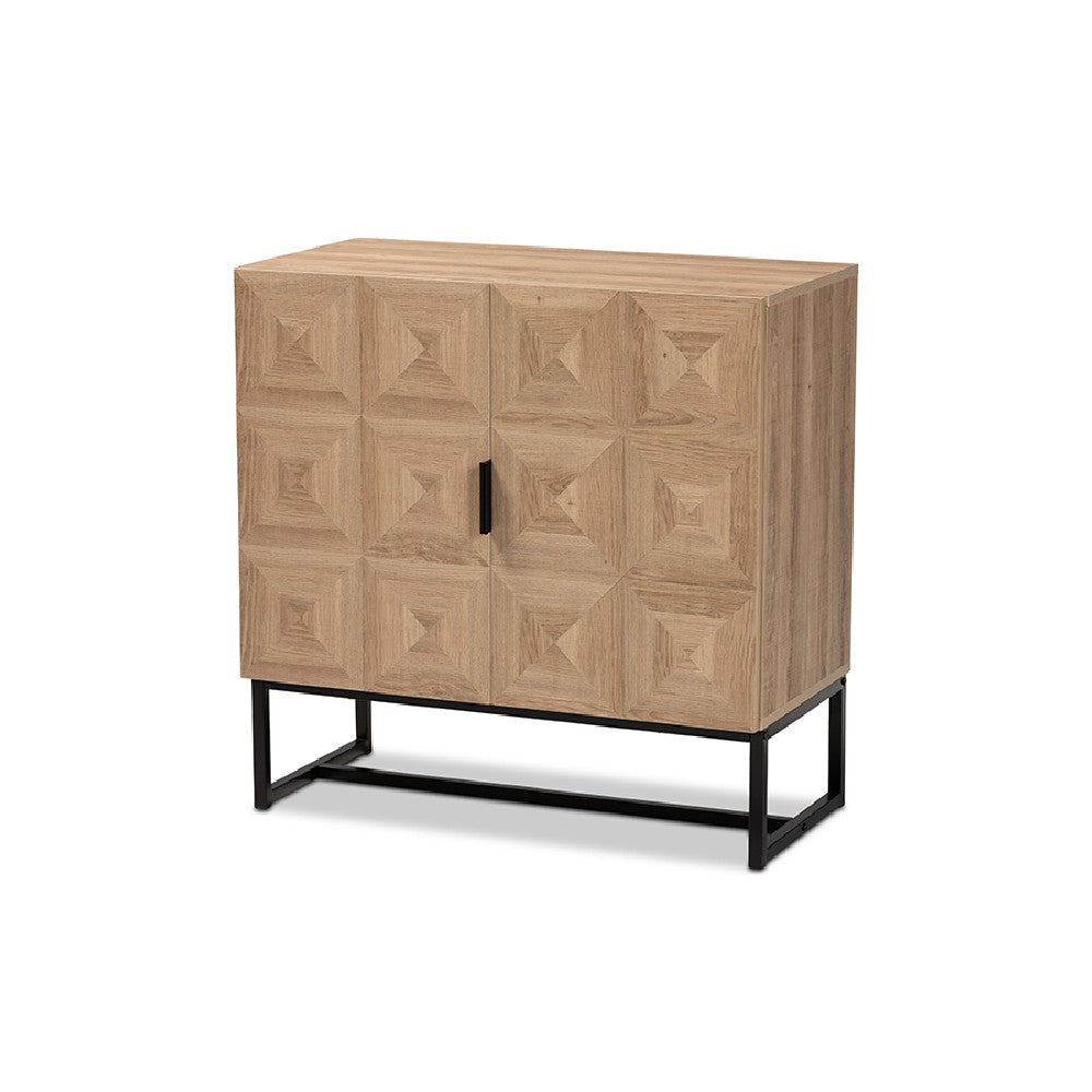 Baxton Studio Darien Modern and Contemporary Natural Brown Finished Wood and Black Metal 2-Door Storage Cabinet