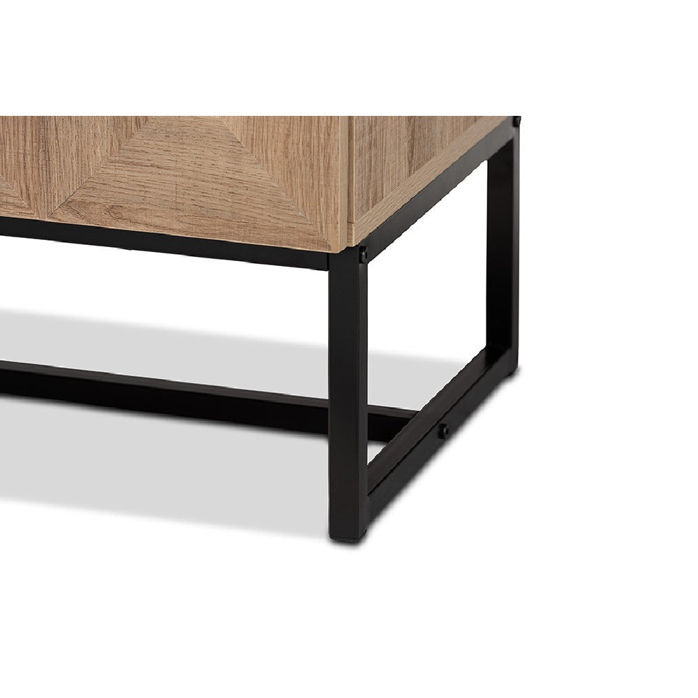 Baxton Studio Darien Modern and Contemporary Natural Brown Finished Wood and Black Metal 2-Door Storage Cabinet