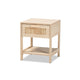 Baxton Studio Sebille Mid-Century Modern Light Brown Finished Wood 1-Drawer End Table with Natural Rattan WHI-LC21020905-Rattan-ET