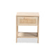 Baxton Studio Sebille Mid-Century Modern Light Brown Finished Wood 1-Drawer End Table with Natural Rattan WHI-LC21020905-Rattan-ET