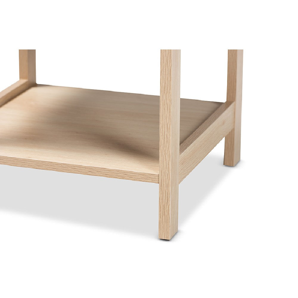 Baxton Studio Sebille Mid-Century Modern Light Brown Finished Wood 1-Drawer End Table with Natural Rattan WHI-LC21020905-Rattan-ET