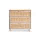 Baxton Studio Sebille Mid-Century Modern Light Brown Finished Wood 3-Drawer Storage Cabinet with Natural Rattan