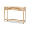 Baxton Studio Sebille Mid-Century Modern Light Brown Finished Wood 2-Drawer Console Table with Natural Rattan
