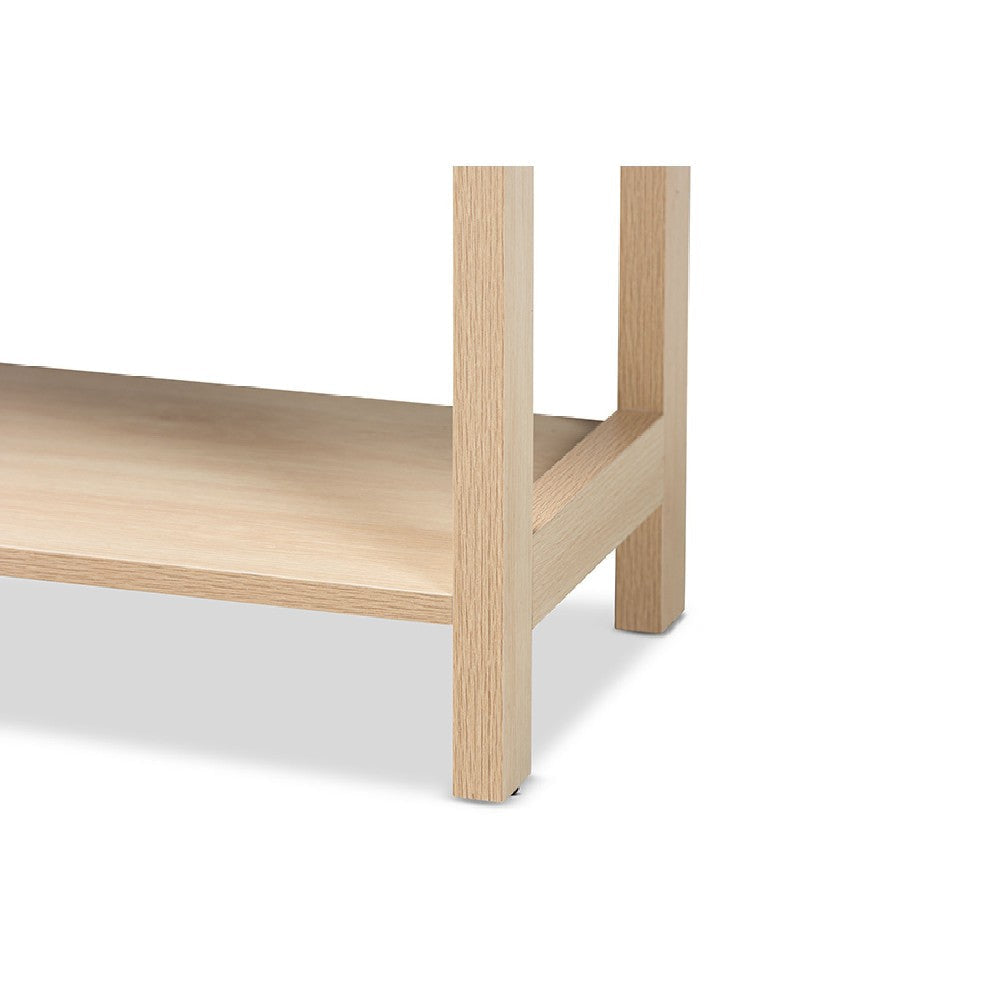 Baxton Studio Sebille Mid-Century Modern Light Brown Finished Wood 2-Drawer Console Table with Natural Rattan