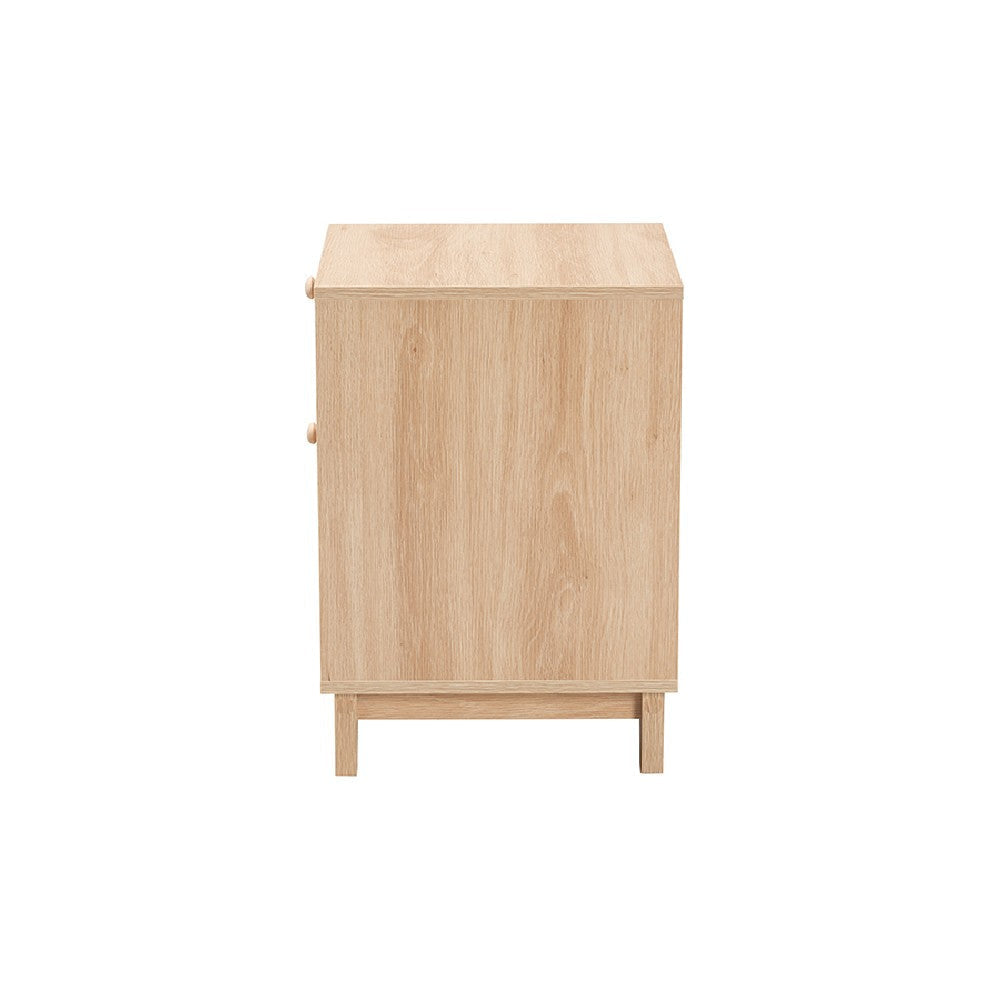 Baxton Studio Elsbeth Mid-Century Modern Light Brown Finished Wood and Natural Rattan 1-Drawer End Table WHI-LC22040701-Rattan-ET