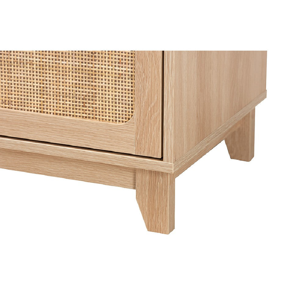 Baxton Studio Elsbeth Mid-Century Modern Light Brown Finished Wood and Natural Rattan 1-Drawer End Table WHI-LC22040701-Rattan-ET