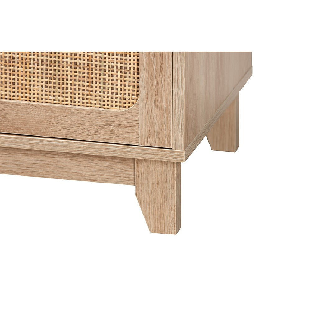 Baxton Studio Elsbeth Mid-Century Modern Light Brown Finished Wood and Natural Rattan 2-Door TV Stand WHI-LC22040702-Rattan-TV-Stand