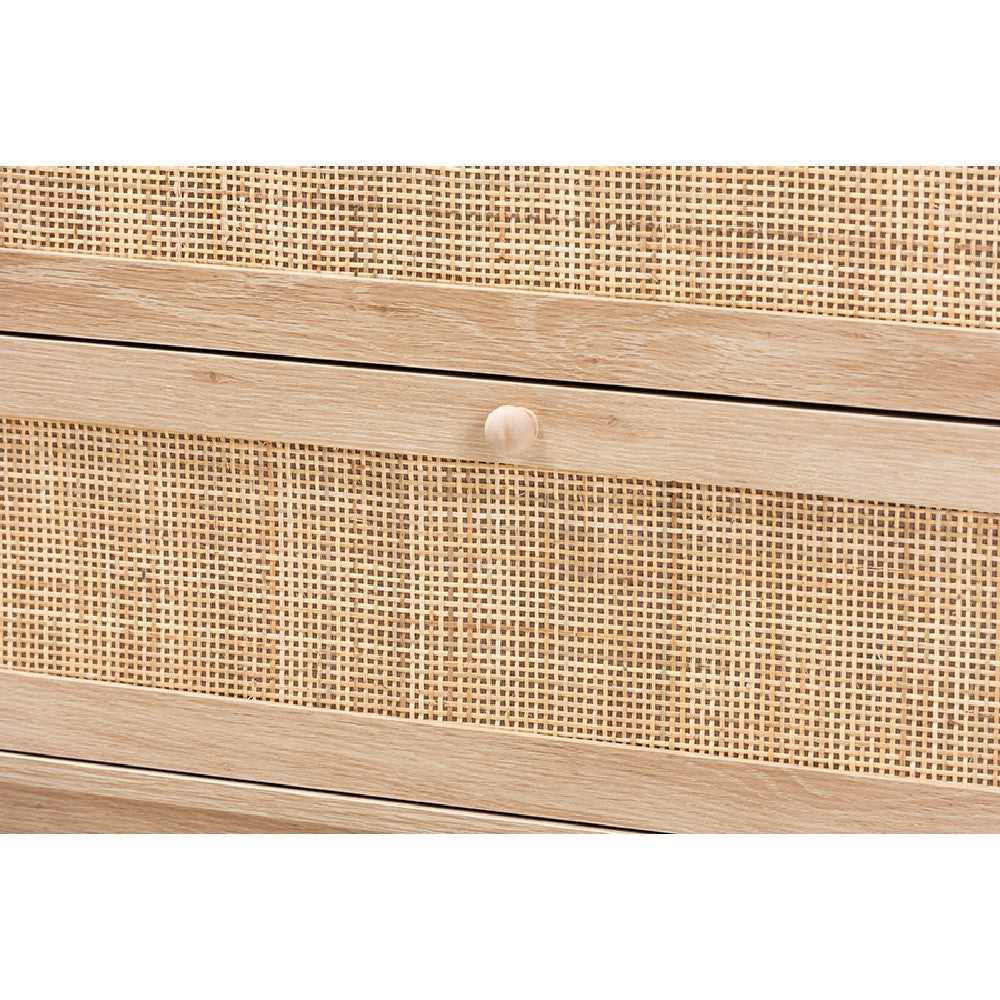 Baxton Studio Elsbeth Japandi Oak Brown Finished Wood and Natural Rattan 3-Drawer Storage Cabinet WHI-LC22040703-Rattan-3DW-Cabinet