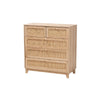 Baxton Studio Elsbeth Mid-Century Modern Oak Brown Finished Wood and Natural Rattan 5-Drawer Storage Cabinet