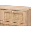 Baxton Studio Elsbeth Mid-Century Modern Oak Brown Finished Wood and Natural Rattan 5-Drawer Storage Cabinet