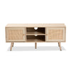 Baxton Studio Sebille Mid-Century Modern Light Brown Finished Wood 2-Door TV Stand with Natural Rattan WHI-LCF19046-Rattan-TV-Stand