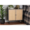 Baxton Studio Declan Mid-Century Modern Espresso Brown Finished Wood and Natural Rattan 2-Door Storage Cabinet