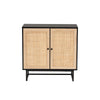 Baxton Studio Declan Mid-Century Modern Espresso Brown Finished Wood and Natural Rattan 2-Door Storage Cabinet
