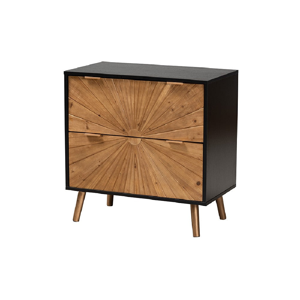 Baxton Studio Richardson Mid-Century Transitional Two-Tone Black and Natural Brown Finished Wood 2-Drawer Storage Cabinet